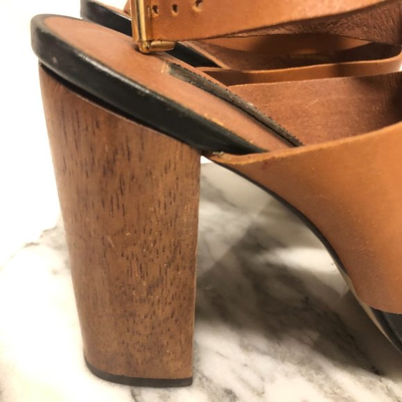 Steven, By Steve Madden, Black and brown leather straps wooden heel, size 8.5 - Picture 5 of 9